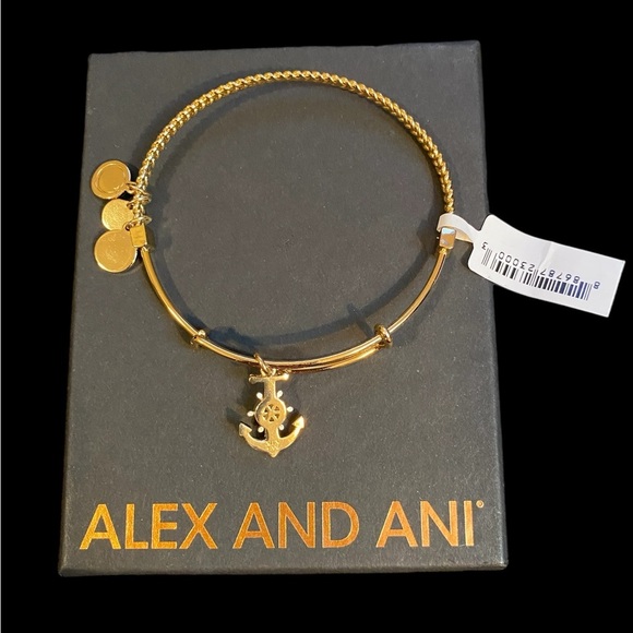 Alex and Ani Two-Tone Textured Anchor Charm Bangle - Picture 2 of 6